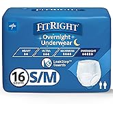 FitRight Overnight Unisex Underwear, Small/Medium (28-40 in Waist), 16 Count, Maximum All Night Disposable Incontinence Protection, Pull-On Absorbent Underwear for Men & Women, 1 Bag