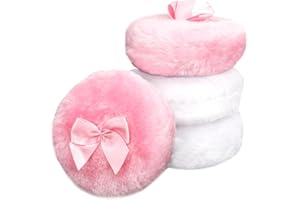 KALIONE 4Pcs Large Fluffy Powder Puff, White Powder Puff, Powder Puffs for Face powder, Ultra Soft Body Powder Puff, Soft Face Body Powder Puff, Washable Reusable Makeup Puffs(White/Pink)