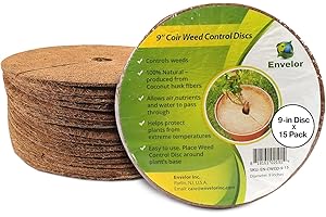 Envelor Coco Coir Mulch Disc Plant Cover Coconut Fibers Natural Mat 9 Inches Dia 15 Pack Tree Ring for Weed Control