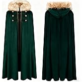 Limqer Unisex Medieval Viking faux fur collar cloak with hood Kings cloak Victorian cape Renaissance Steampunk costume