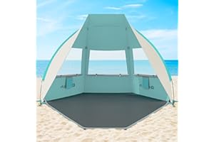 Gorich Portable Beach Tent for 3/4-5/6-7 Person with UPF 50+ UV Protection, Lightweight & Foldable Sun Shelter with 5 Sand Bags, Easy Setup Windproof Beach Umbrella Sun Shade