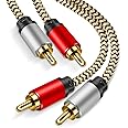 2RCA to 2RCA Cable 1.5ft,Hanprmee Gold-Plated [Copper Shell] [Heavy Duty] Nylon Braid 2 RCA Male to 2 RCA Male Jack Stereo Au