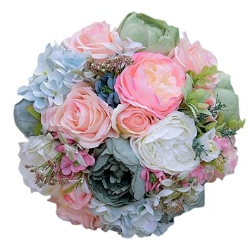 Quibine Bouquet De Mariée Bouquet De Mariage Artificielle Fleur Pivoine Rose Hortensia Pour Mariée Fleurs Tenant
