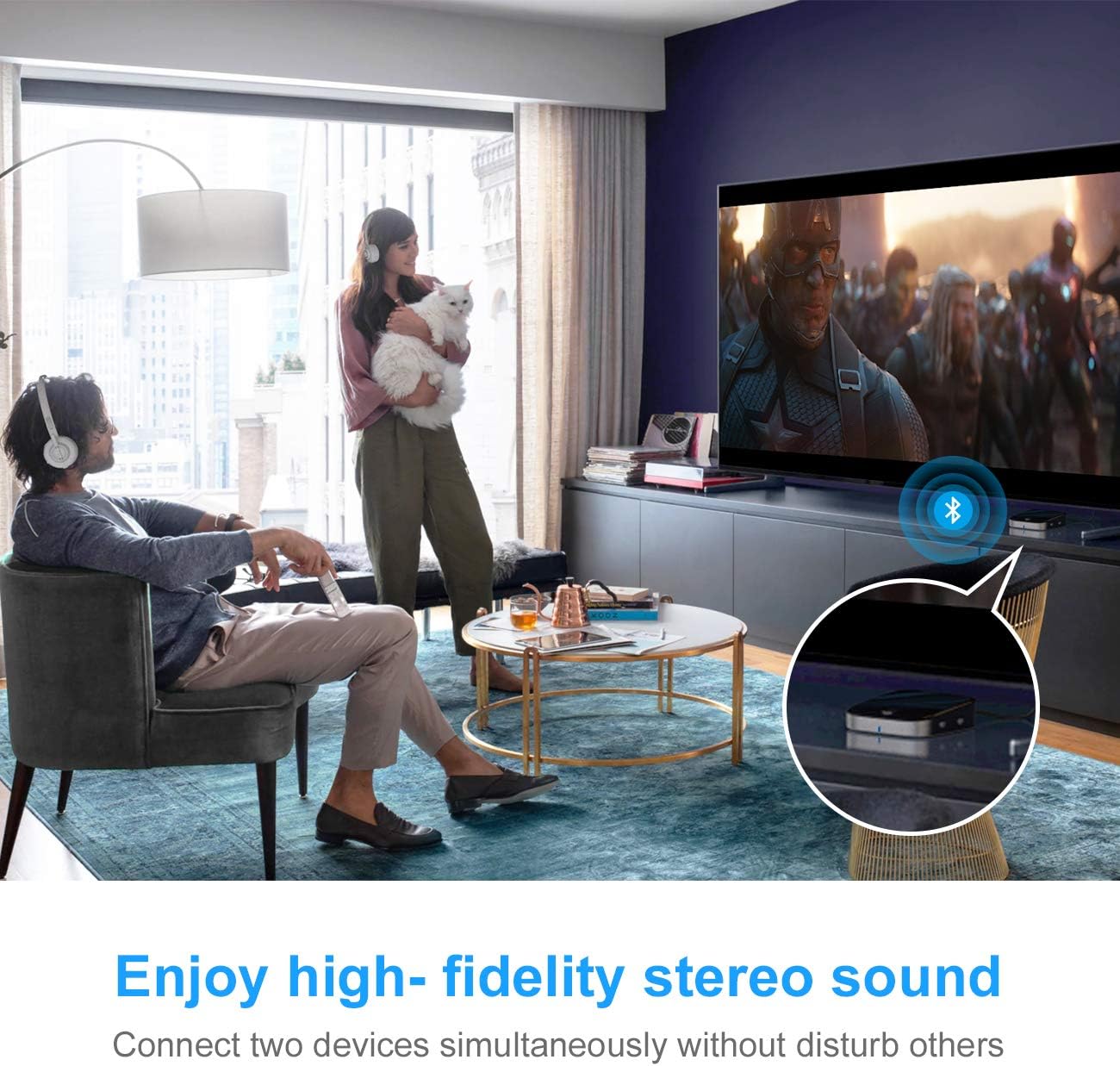 Bluetooth 5.0 Transmitter Receiver, Knofarm Wireless Audio Adapter with aptx Low Latency TV Watching, PC Audio, Home Stereo Speaker, 2020 New Version Connect 2 Devices Simultaneously, 33ft Long Range: Home Audio & Theater