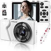 Vitaler Digital Camera with Front Rear Lens, Autofocus 64MP 4K Camera for Photography with 32GB Card, Portable Compact Point and Shoot Camera for Teens Adult Beginner with Metal Shell, 2000mAh Battery