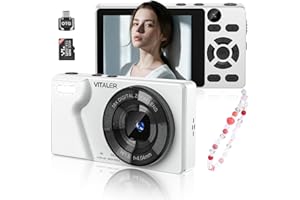 Vitaler Digital Camera with Front Rear Lens, Autofocus 64MP 4K Camera for Photography with 32GB Card, Portable Compact Point 