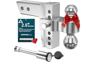 CROSSHIP Adjustable Trailer Hitch Ball Mount-Fit 2.5" Receiver, 6 Inch Drop/Rise Aluminum Drop Hitch with 2'' & 2-5/16'' Solid Dual Balls 18,500 LBS GTW-Tow Hitch for Heavy Duty Truck with Double Lock