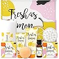 Gifts for Women BFFLOVE 8pc Lemon Bath Set for Women Gift Baskets with Bath Bomb, Scentd Candle, Massage oil, Towel, Birthday Gifts for Mom,Christmas Gifts for Women