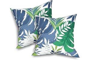 Melody Elephant Outdoor Throw Pillows 16x16 Inch, Water Repellent Patio Pillows with Inners Set of 2, Outdoor Pillows for Patio Furniture Home Garden, Islamorada Blue Green