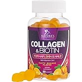 Collagen Gummies with 2500mcg Biotin, Vitamin C & Zinc - Hydrolyzed Collagen Peptide Type 1 & 3 Supplement - Advanced Hair, S
