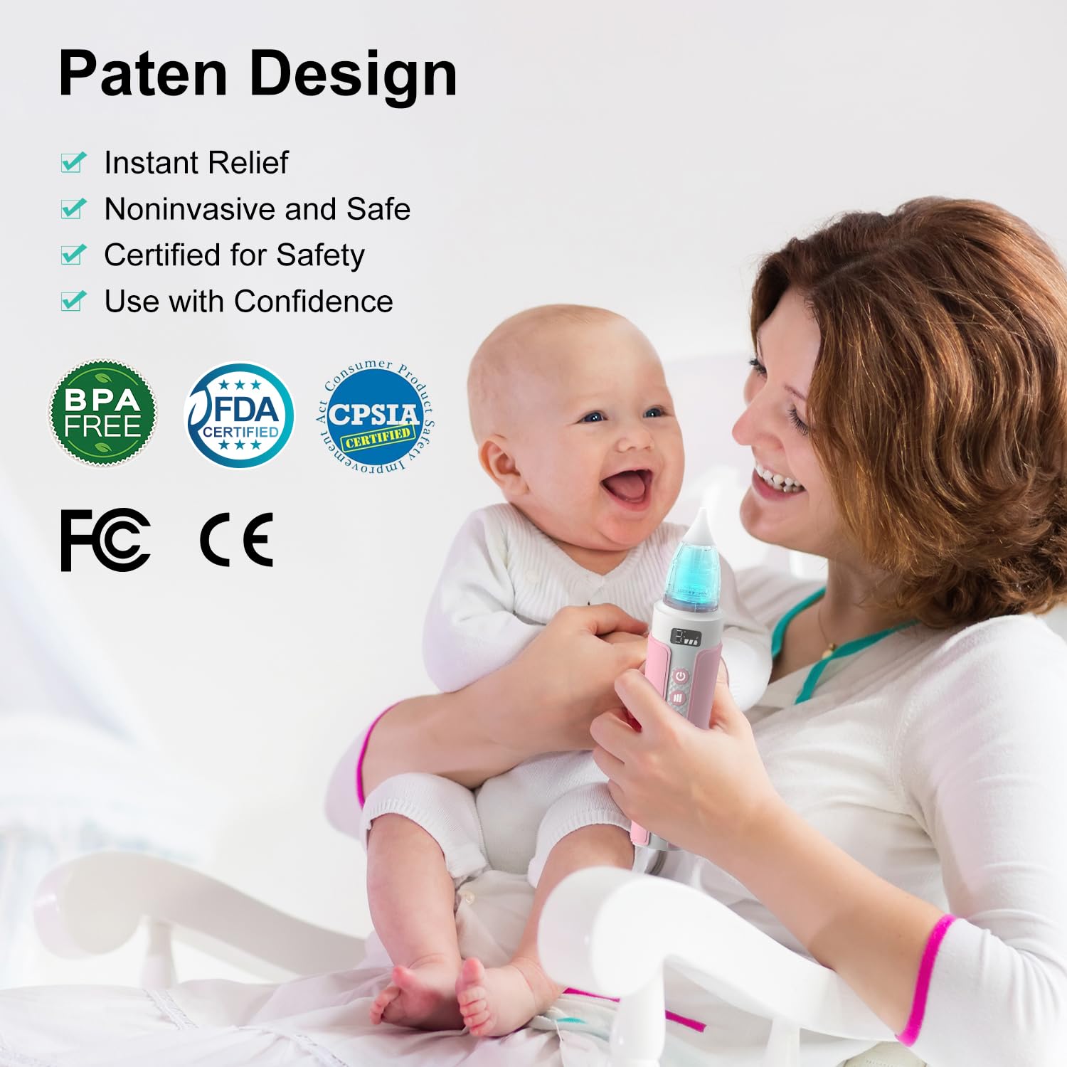 Wonder Living Electric Nasal Aspirator for Baby, Nose Sucker for Baby with IPX6 Waterproof, Self-Cleaning, Adjustable Nose Suction for Toddlers, Built-in Music & Light Soothing, Pink