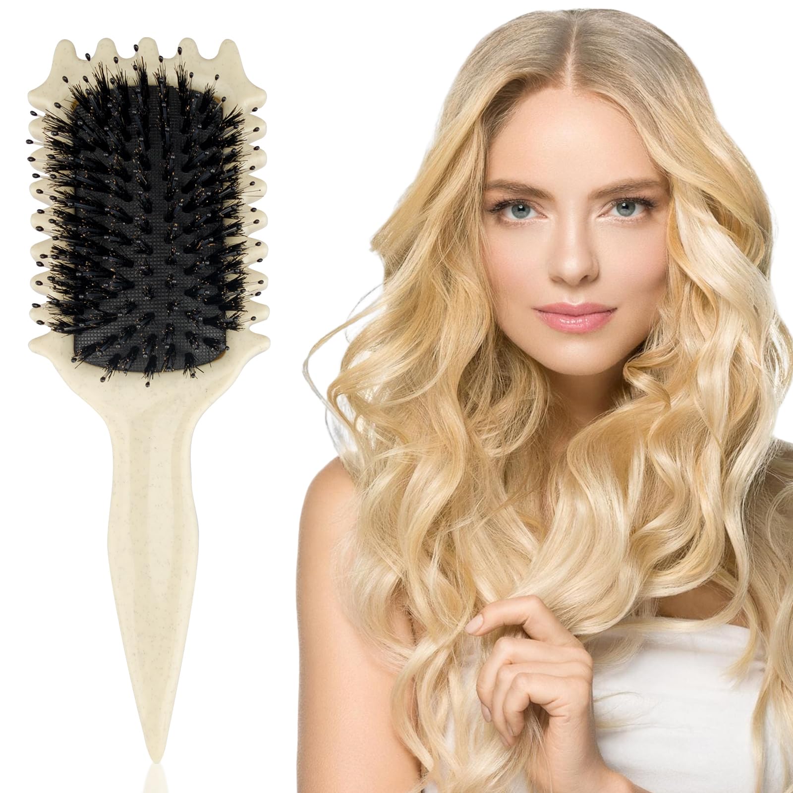 WOHSEROM 1PCS Curly Hair Brush, Curl Defining Brush, Boar Bristle Hair Brush for Combing and Shaping Men's and Women's, Reduce Pulling and Curl Separation for Defined Curls (White)