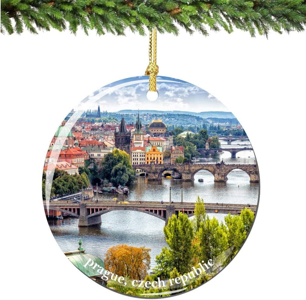 Prague Czech Republic Christmas Ornament, Porcelain 2.75 Inch Prague Christmas Ornaments