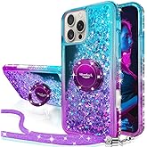 Silverback for iPhone 16 Pro Max Case, Moving Liquid Holographic Sparkle Glitter Case with Kickstand, Girls Women Bling Diamond Ring Protective Case for iPhone 16 Pro Max 6.9‘’ - Purple