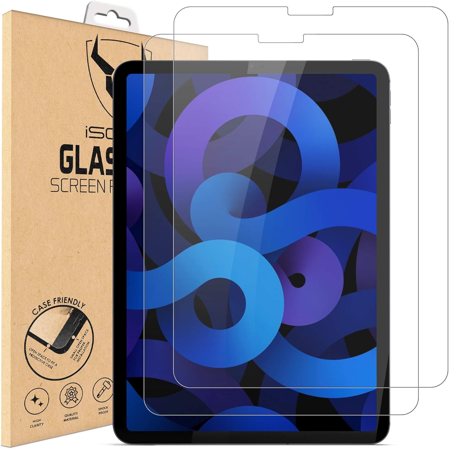 iSOUL 2-Pack Screen Protector for iPad Air 4 10.9-Inch, iPad Pro 11-Inch (2020 and 2018 Release), Face ID Compatible
