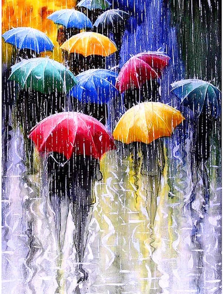TAOGIFT 5D Diamond Painting Kits for Adults DIY Paint by Number Full Drill Crystal Rhinestone Arts Craft Canvas Paint with Diamonds for Home Wall Decor -Pedestrians in The Rain (40X30CM)