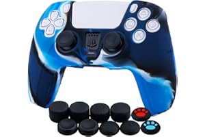 YoRHa Silicone Cover Skin Case for PS5 Controller x 1(Camouflage Blue) with Thumb Grips x 10