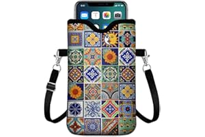 GEGEPINK Universal Phone Sleeve Pouch with Crossbody Strap 7.6 X 4.3 Inches Shockproof Water Resistant Mobile Protection Bag-Mexican Talavera Tile Neoprene Phone Pouch Bag