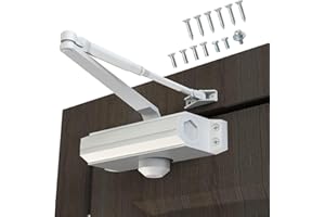 GEKRONE Automatic Door Closer Heavy Duty Fire Prevention Spring Hydraulic Aluminum Alloy Surface Mounted Residential Commerical Door Closer Hold Open Adjust Speed Door Weights 55-99 Lbs Size1-White