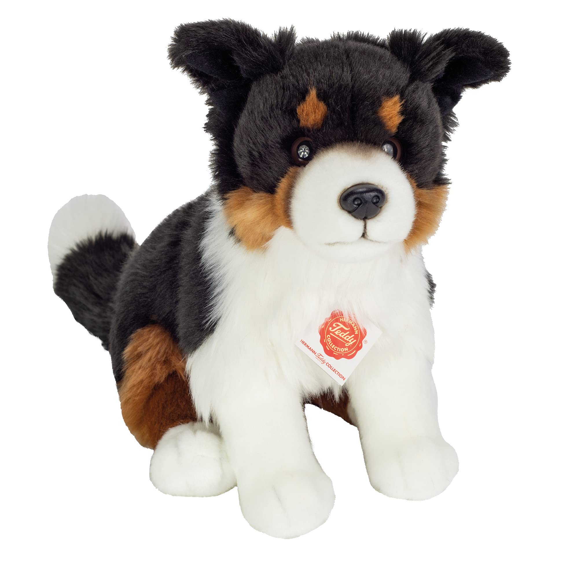 Teddy Hermann 91956 Dog Border Collie Tri-Color sitting 30 cm, cuddly toy with 75% recycled filling material