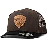 Ariat Men's 6-Panel Mesh Back Snapback Cap with Tan Patch and Black Bill (Brown)
