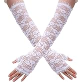 Ymapinc Long Lace Fingerless White Gloves Women, Elbow Length Gloves for Christmas Weddings Bride Operas Concerts Banquets Dances Church Parties Halloween Easter Celebration