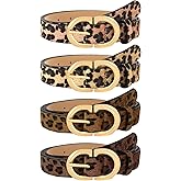 BAHABY 4 Pack Leather Belts for Women Jeans Dresses Pants Waist Belt Womens Leopard Belt with Gold Buckle