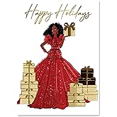 African American Expressions African American Happy Holidays 5×7 Card Set – 15 Luxury Holiday Greeting Cards with Foil-Lined Envelopes & Gold Sticker Seals – Culturally Rich Seasonal/Holiday Cards