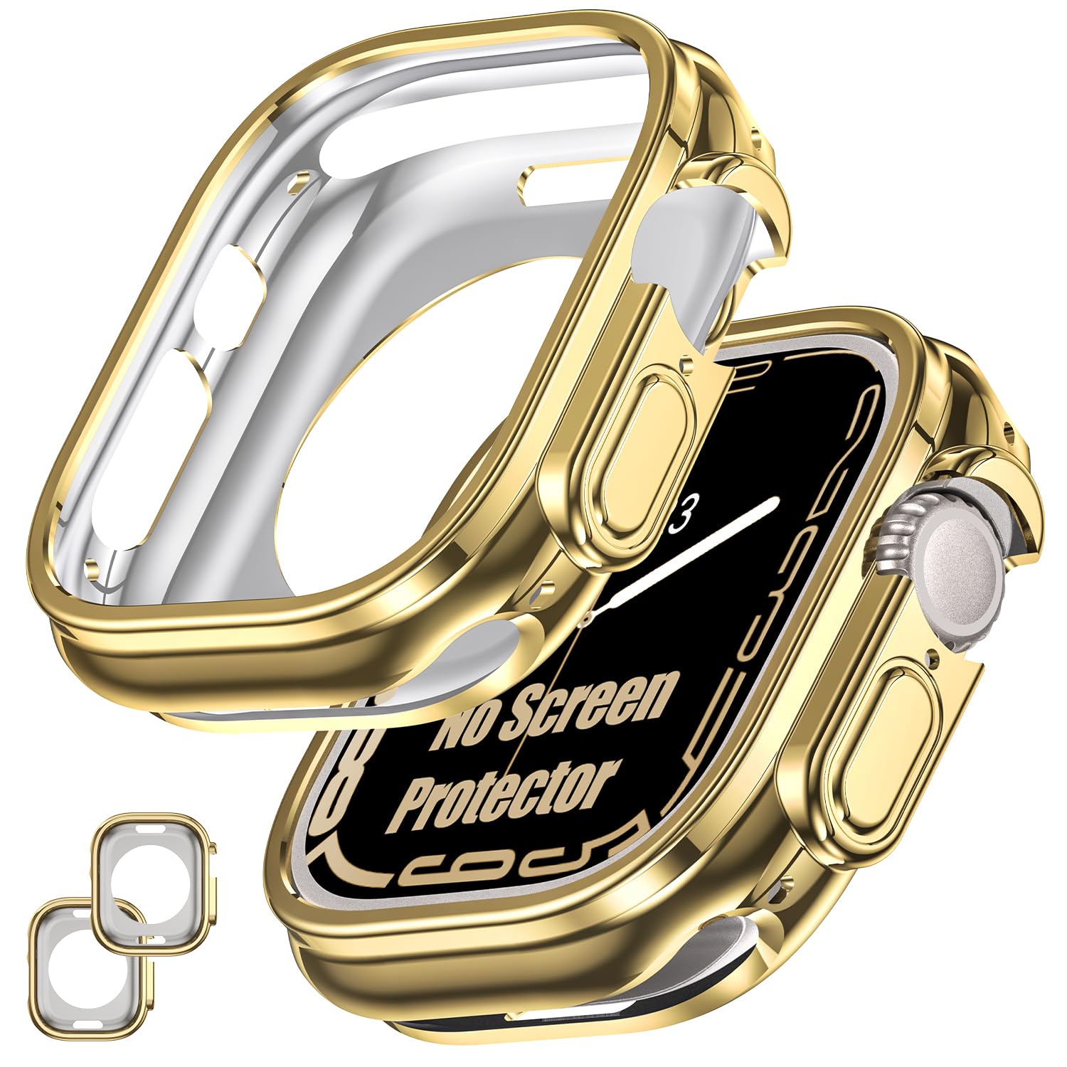 Photo 1 of [2 Pack] Goton Bumper Case for Apple Watch 49mm, [No Screen Protector] Slim Soft TPU Shockproof Case Cover Bumper Protector Accessories for iWatch Ultra 3/Ultra 2/Ultra, 49mm Gold+Gold