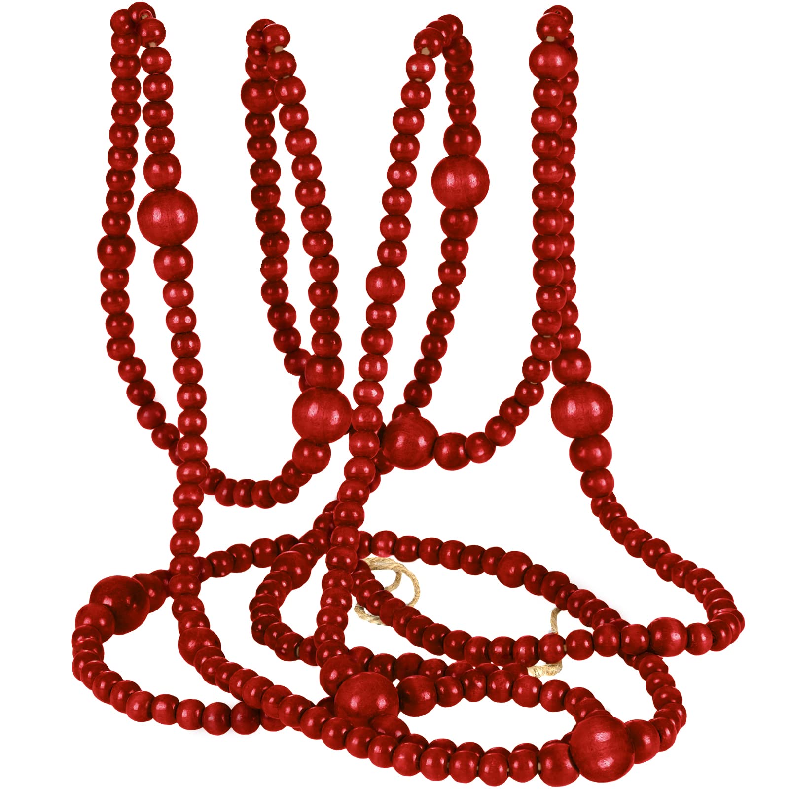 Photo 1 of 12 Feet Christmas Wooden Beads Garland Round Craft Farmhouse Vintage Wood Bead Garlands for Xmas Decoration Supplies(Dark Red)