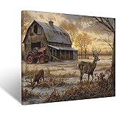 Deer Canvas Wall Art Barn Farmhouse Decor for Bathroom Living Room Bedroom Office,Elk Print Painting Aesthetic Home Modern Artwork Framed Decoration 12"x 16"