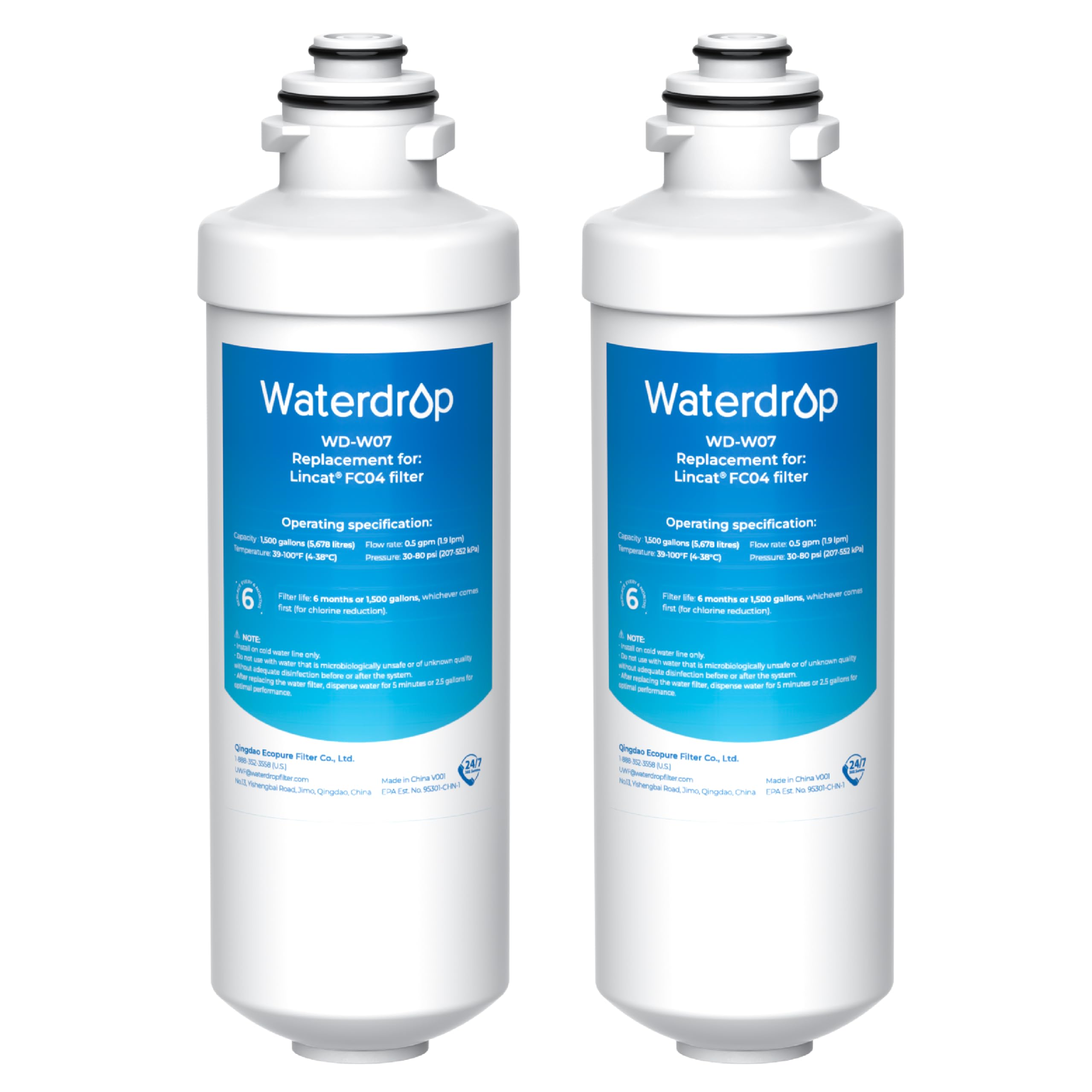 Waterdrop WD-W07 Water Filters, Replacement for Lincatยฎ Water Filter FC04, Compatible with Lincatยฎ Filterflow FX Series Water Boilers EB3FX, EB3FX/PB, EB4FX, EB6FX, EB6TFX, EWF-8007A (2)