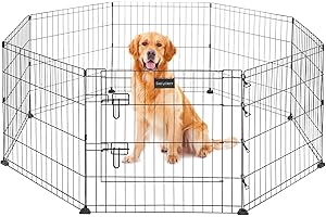 Seiyierr Foldable Metal Dog Exercise Pen, Pet Playpen Dog Fence for Camping, Puppy Play Pen for Indoors Outdoors Temporary Fence, Dog Playpen Dog Pen with Doors for Medium Dogs, 8 Panel 24" H Black