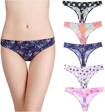 Amazon.com: Seamless Thongs for Women No Show Thong Underwear Print T-Back Low Rise Invisible
