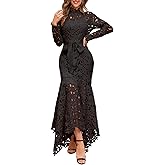 IWFEV Hollow Lace Maxi Dress - Floor-Length Lace-Up Asymmetrical Elegant Long Dress