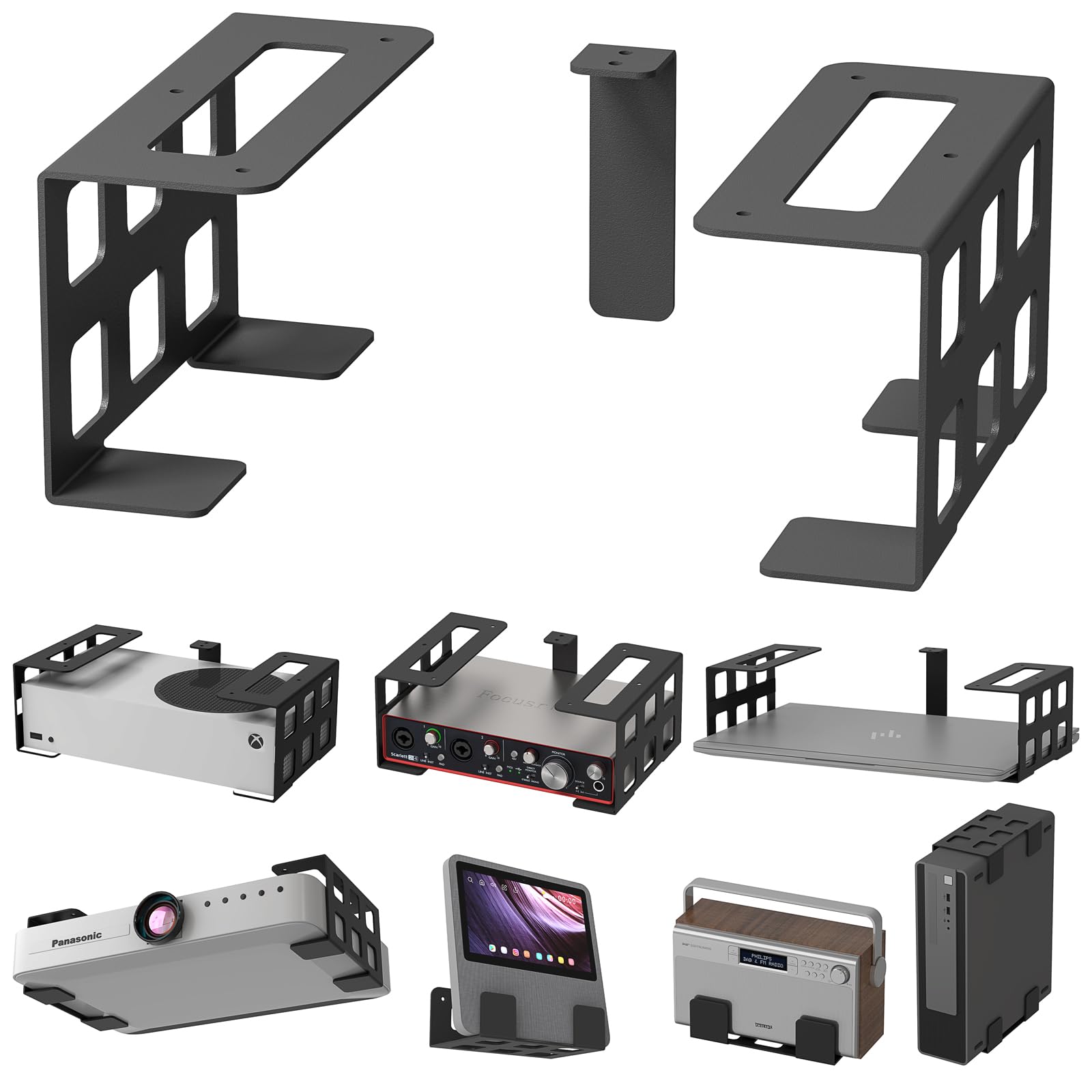 sciuU Universal Under Desk/Ceiling/Wall Mount Bracket - for Devices Thick < 9cm / 10kg - 2mm Stainless Steel Holder - compatible with Xbox Series S, PS4, Projector, Mini PC, TV Box, Router, Laptop