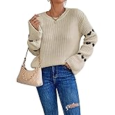 SKAYS Autumn Winter Love Jacquard Trumpet Sleeve Sweater Women Loose Pullover Round Neck Top