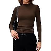 Laughido Women's Mock Neck Long Sleeve Ribbed Knit Fleece Slim Fit Casual Basic Crop Top Tee Shirt 2025 Trendy