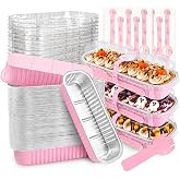 NPLUX 6.8oz Disposable Mini Loaf Pans with Lids 50 Pack Pink for Halloween | Mini Pans with Lids, pink spoons and stickers for Halloween treats baked in ovens or air fryers from 320-450&deg;F