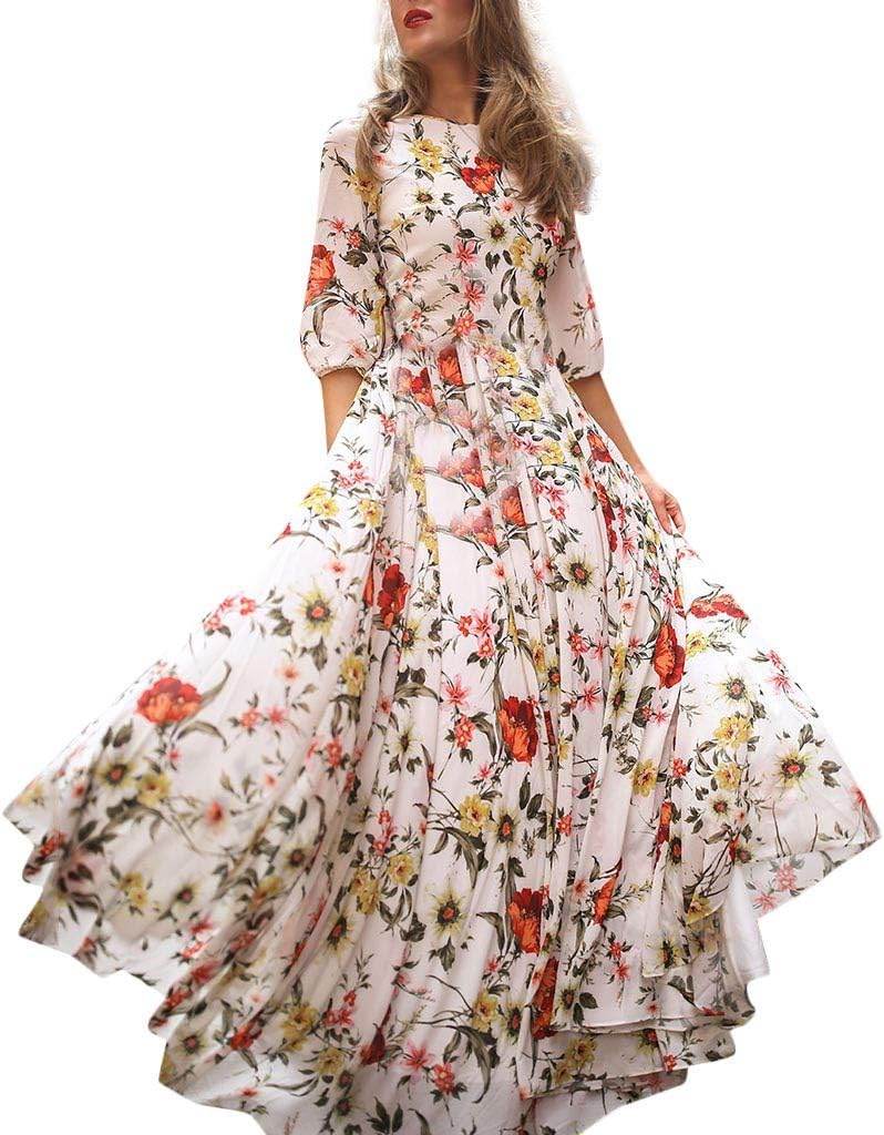 HIMISSU Women Casual Boho Dresses Floral-Printed Dresses Holiday Maxi Dresses Half Sleeve Swing Dresses Loose Cocktail Dress A Line Party Dress Knee-Length Maxi Dress Leisure Dresses