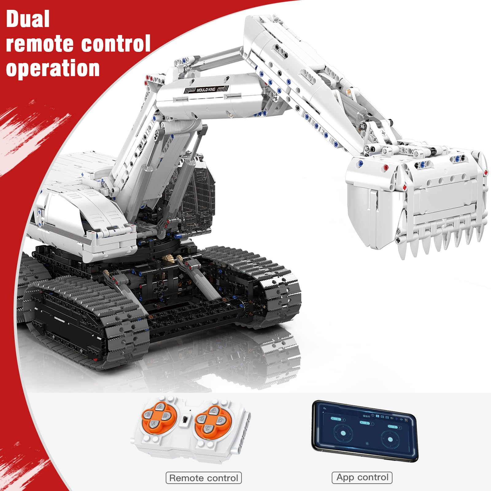 Mould King 17079 Technik Ferngesteuert Bagger Bausatz Bausteine Raupenbagger Klemmbausteine Autokran LKW Bauspielzeug mit Motor Geschenk für Erwachsene(3195 Teile) 5