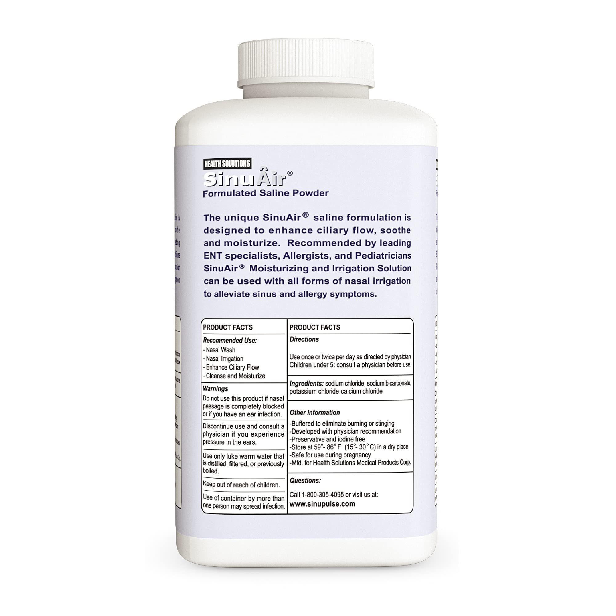 SinuPulse Elite SinuAir Sinus Rinse Salt Solution - Saline Powder for SinuPulse System, Neti Pot Flush, Nasal Wash Squeeze Bottle, & Nose Irrigation for Sinuses, 300g