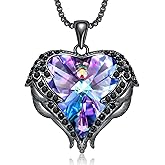 CDE Valentines Day Gifts for Women Angel Wings Necklace for Women with Birthstone, Love Heart Silver Tone/Gold Tone Pendant, Ideal Anniversary or Birthday Jewelry Gifts for Wife Girlfriend Her