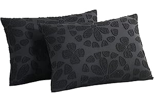 Vaulia Decorative Pillow Shams, Tufted Embroidered Design, Soft and Breathable Hypoallergenic Microfiber Solid Color for Bedroom Living Room Set of 2 - Black Color, King Size (20x36)