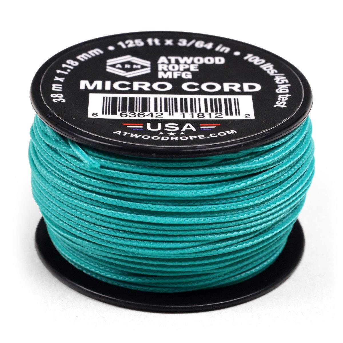 Atwood Rope MFG Tactical Nylon/Polyester Micro Utility Cord 1.18mm X 125ft Reusable Spool | Fishing Gear, Jewelry Making, Camping Accessories (Teal)