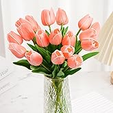 Beksodi Artificial Tulips Flowers, 20 Pcs Real Touch Latex Fake Tulips for Christmas Centerpiece Mother's Day Women's Day Gifts Flowers in Home Kitchen Wedding Decorations, PalePink