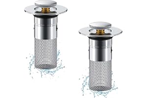 PHOWEDAER Bathroom Sink Drain Strainer,Pop-up Sink Stopper Hair Catcher with Removable Stainless Steel Filter Basket,Universal Drain Plug Filter Replacement for Bathroom Shower Sink Stopper-2 Pieces