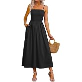 OFEEFAN Womens Spaghetti Strap Maxi Dresses Smocked with Pockets 2026 Summer Spring Casual Boho Beach Long Sundresses