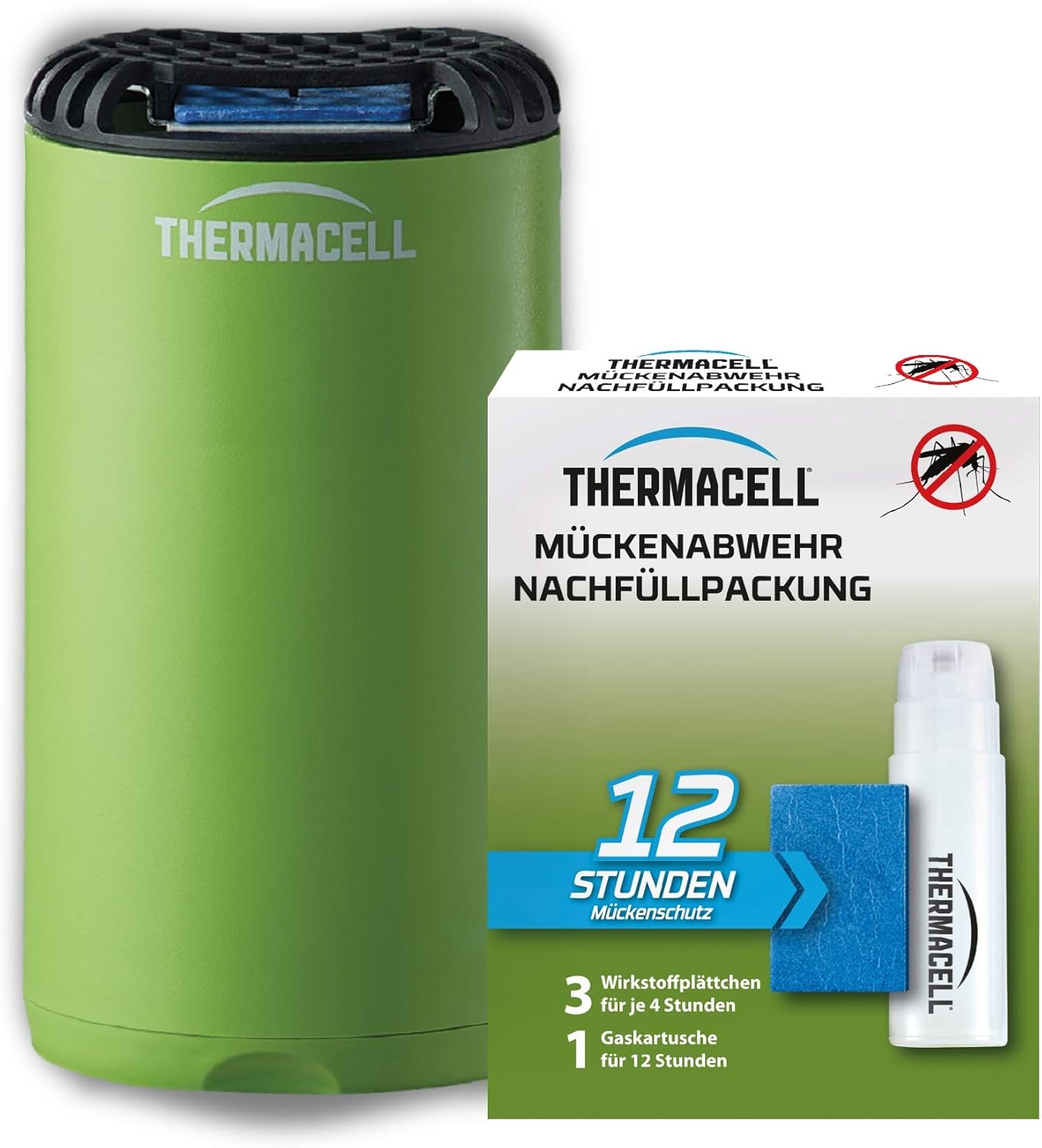 Thermacell Mückenabwehr Protect Nachfüllpack innovatives Mückenschutz Standgerät im modernen Design, für Garten, Terrasse und Camping, Grün + 12 Stunden Refill, 85500373
