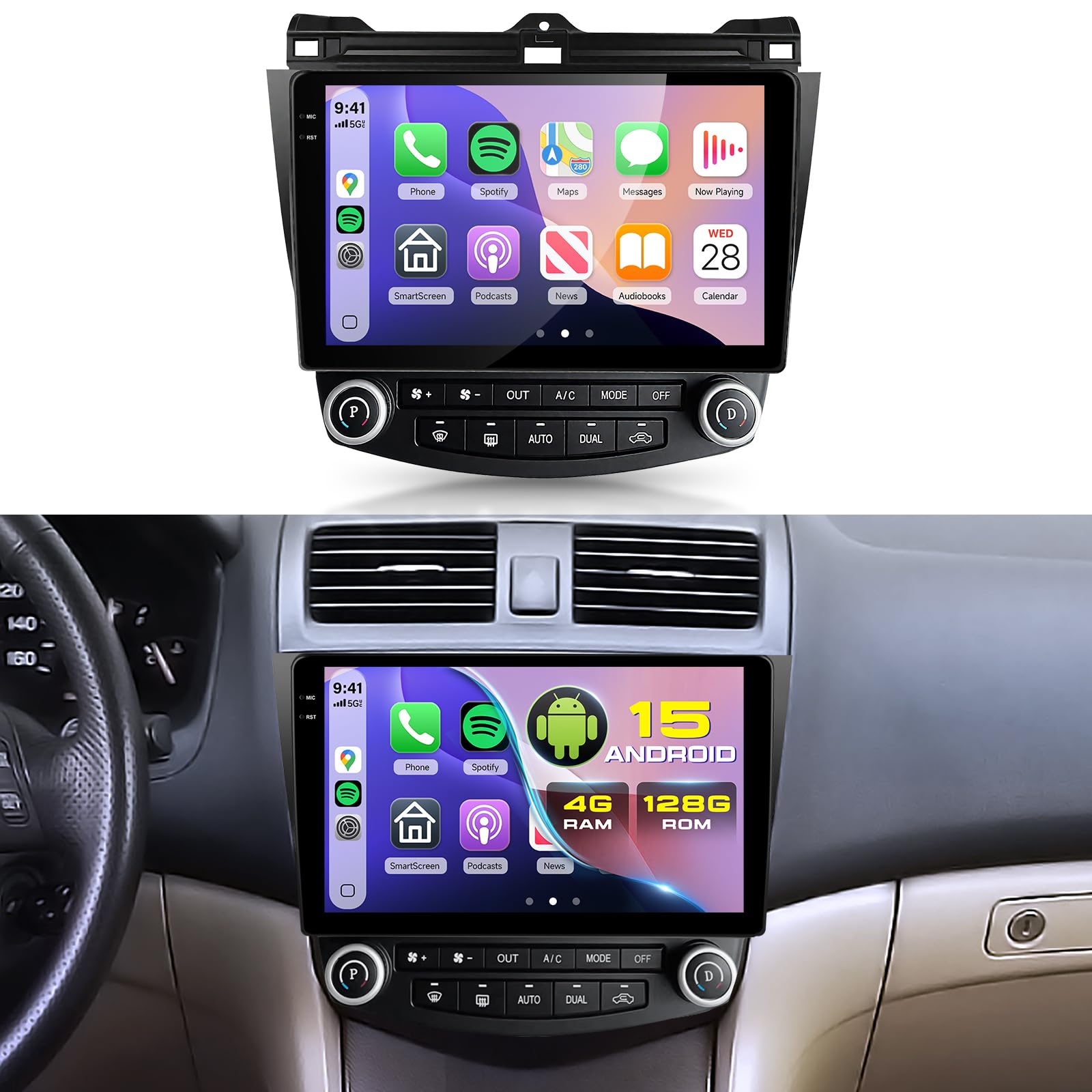 Photo 1 of [Android 15/4G+128G] for Honda Accord 7th 2003-2007 Android Car Radio Stereo with Wireless Carplay/Android Auto 10.1" Touchscreen WiFi GPS Navigation Backup Camera DSP Bluetooth FM/RDS SWC